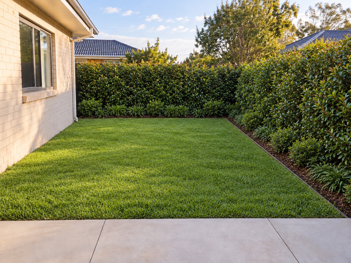 Lush screening garden with a green hedge